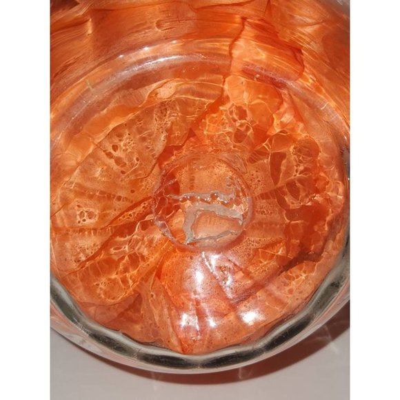 Vintage Bown Glass Ribbed Hand Painted OOAK Juice Iced Tea Pitcher 9" - Picture 6 of 6